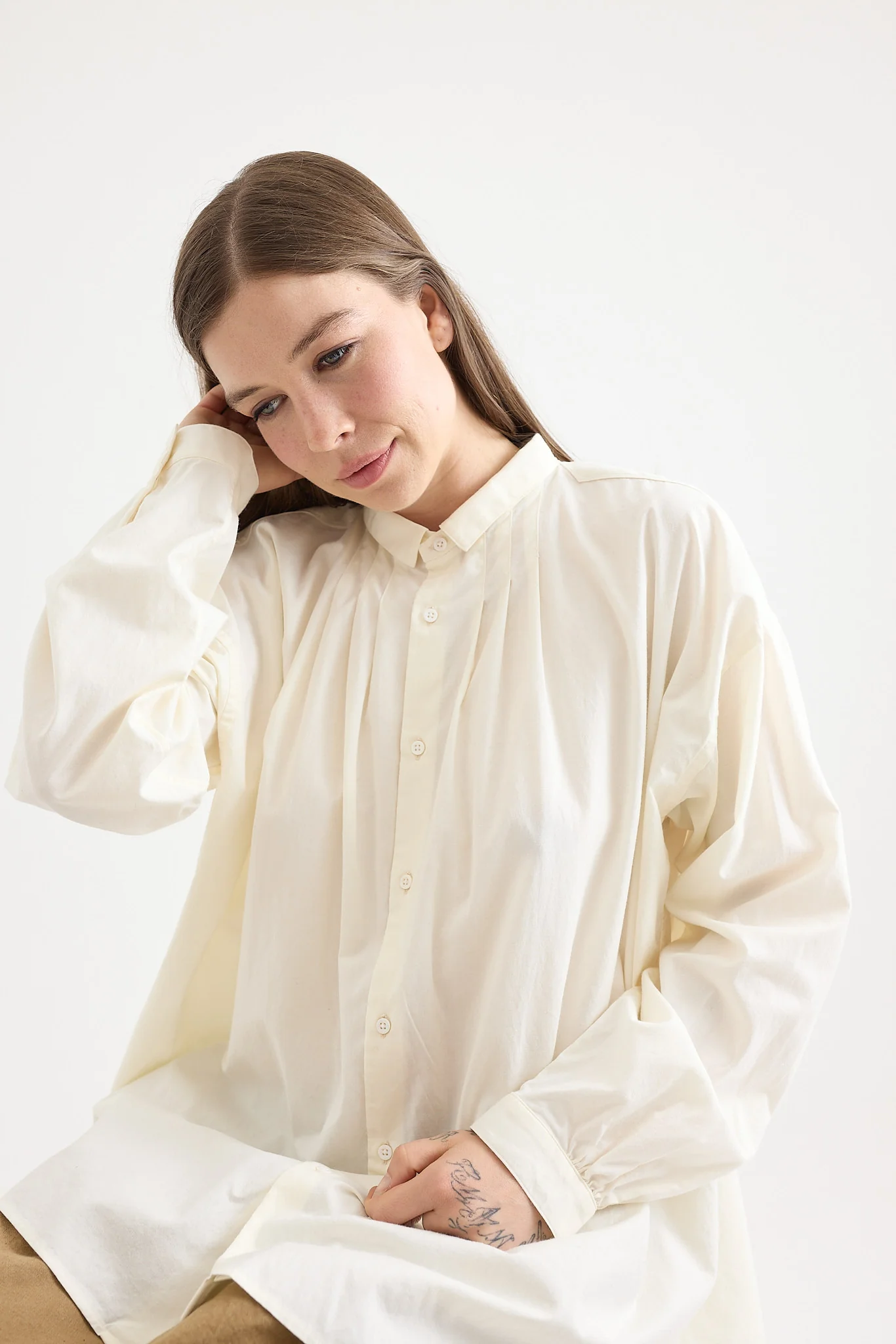 Kaval - Wide Gather Blouse - Natural - Image 3