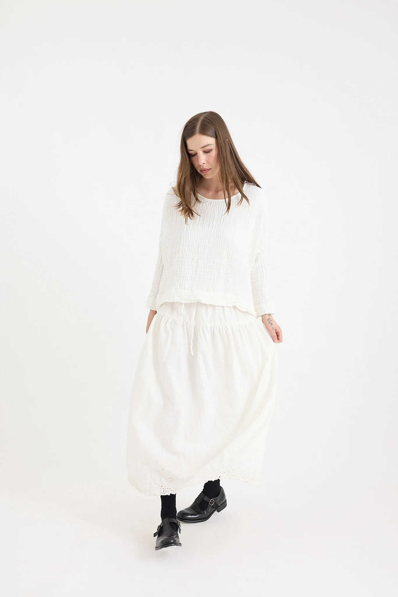 Metta - Azalea Skirt - Double Layered Cotton Voile with Lace Hem - Image 5