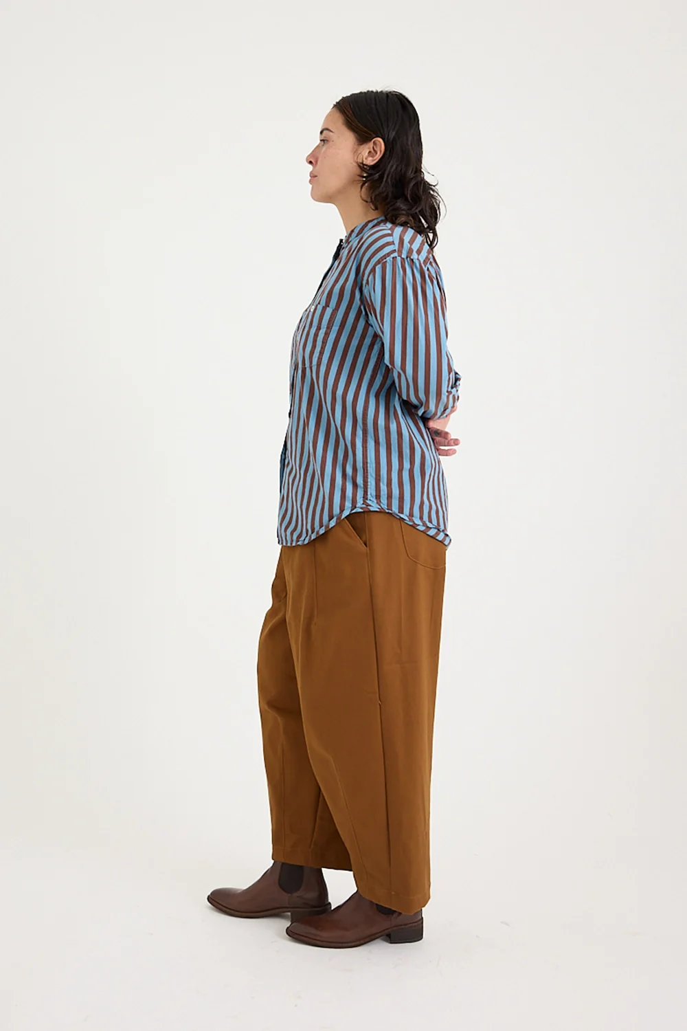 Metta - Italy Collarless Shirt - Coco Stripe Cotton Poplin - Image 5