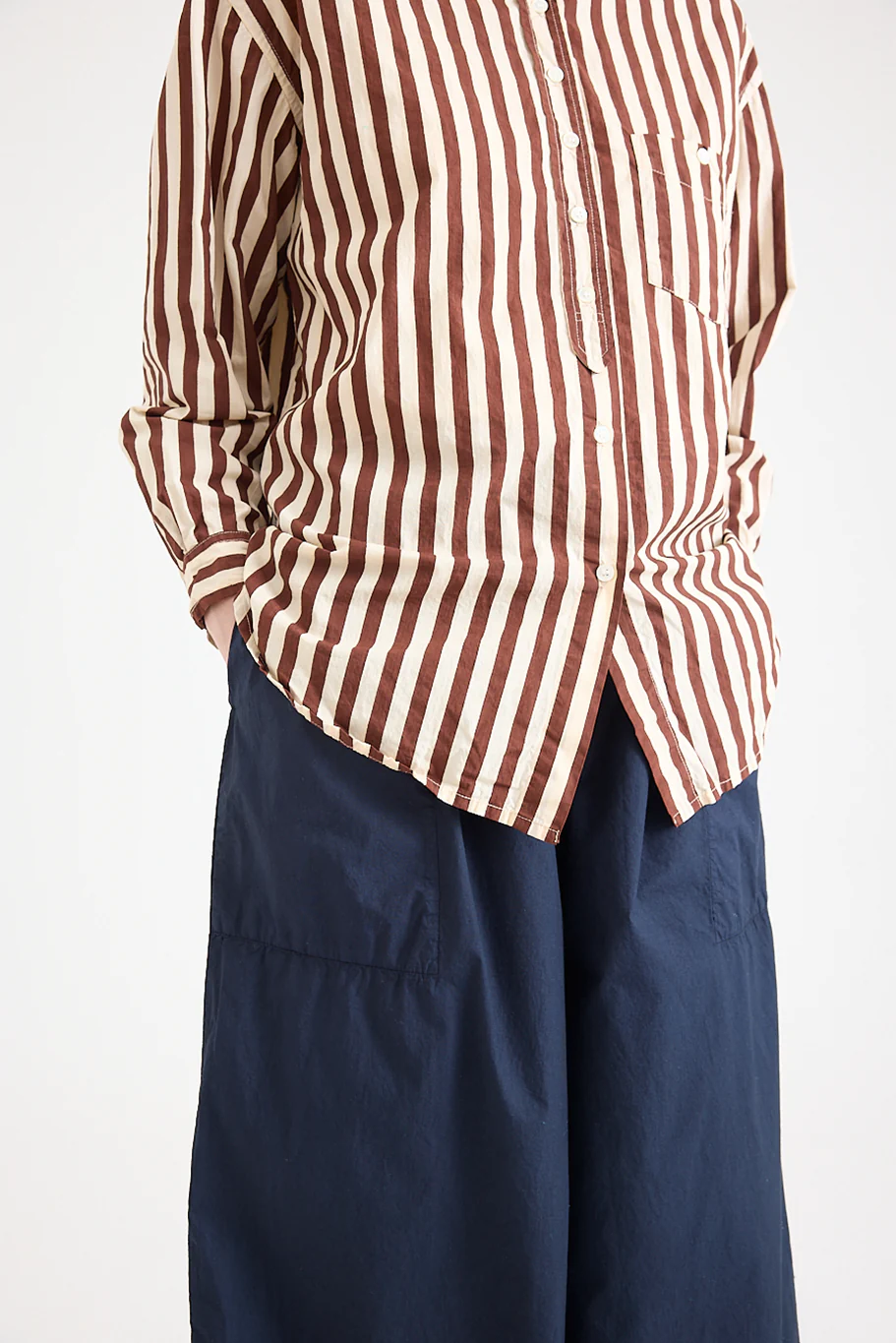 Metta - Italy Collarless Shirt - Coco Stripe Cotton Poplin - Image 8