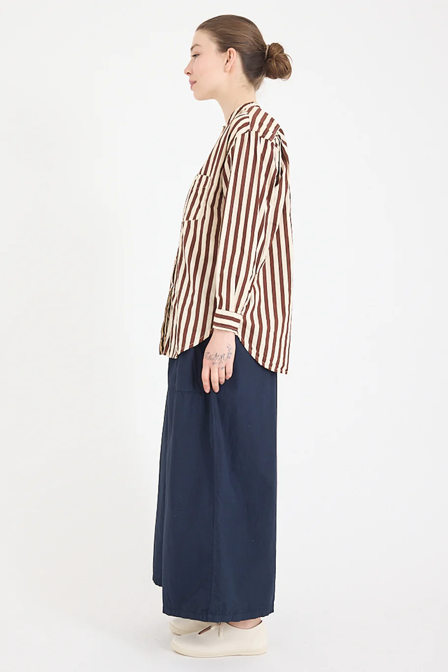 Metta - Italy Collarless Shirt - Coco Stripe Cotton Poplin - Image 9
