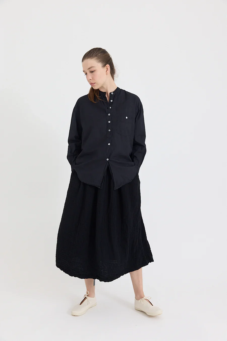 Metta - Italy Collarless Shirt - Cotton Poplin - Image 14