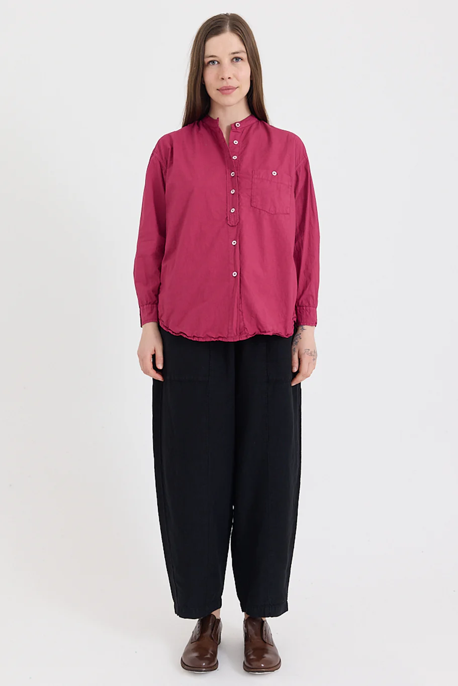 Metta - Italy Collarless Shirt - Cotton Poplin - Image 4