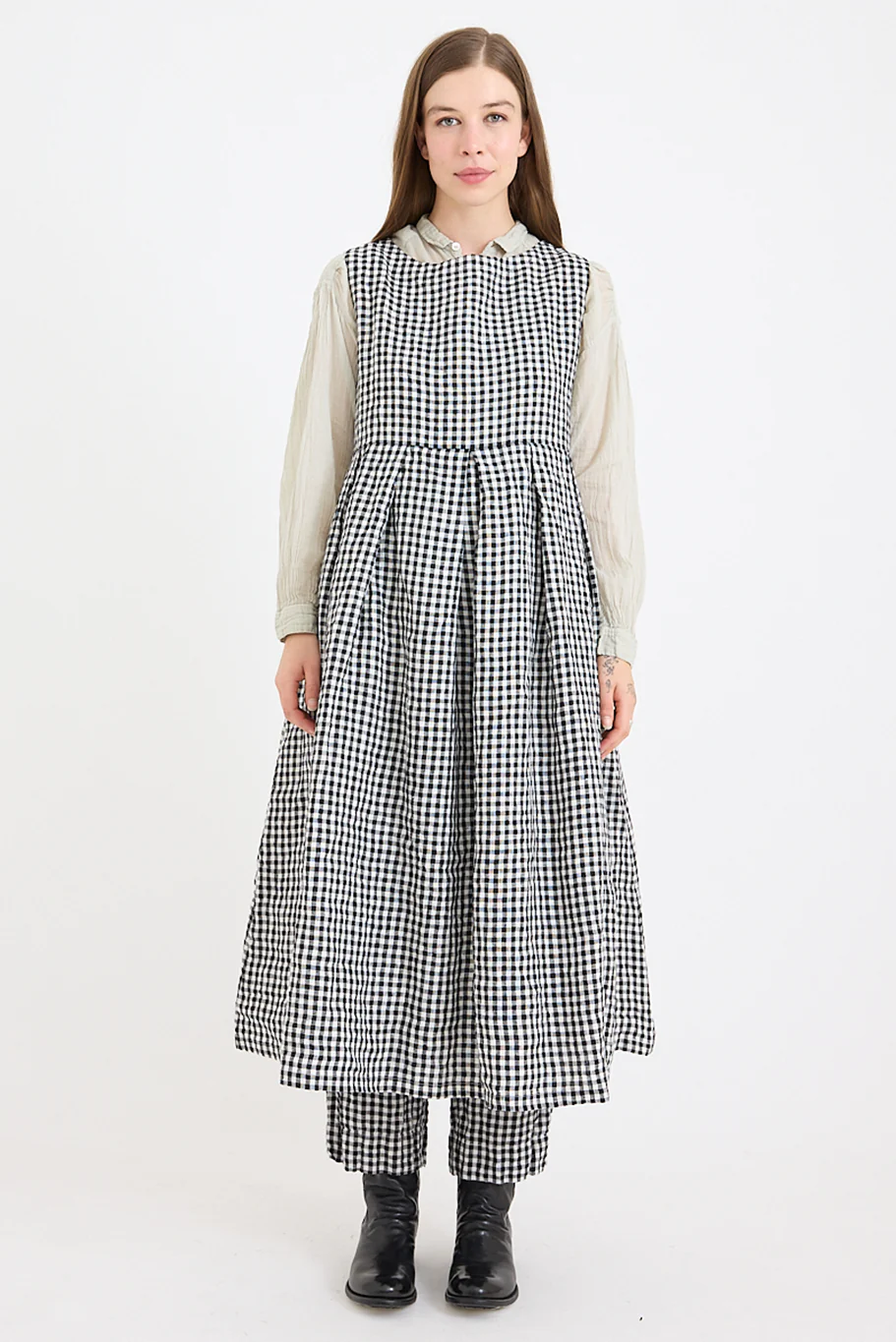 Metta - Lucille Dress - Black & White Gingham Check Linen - Image 3