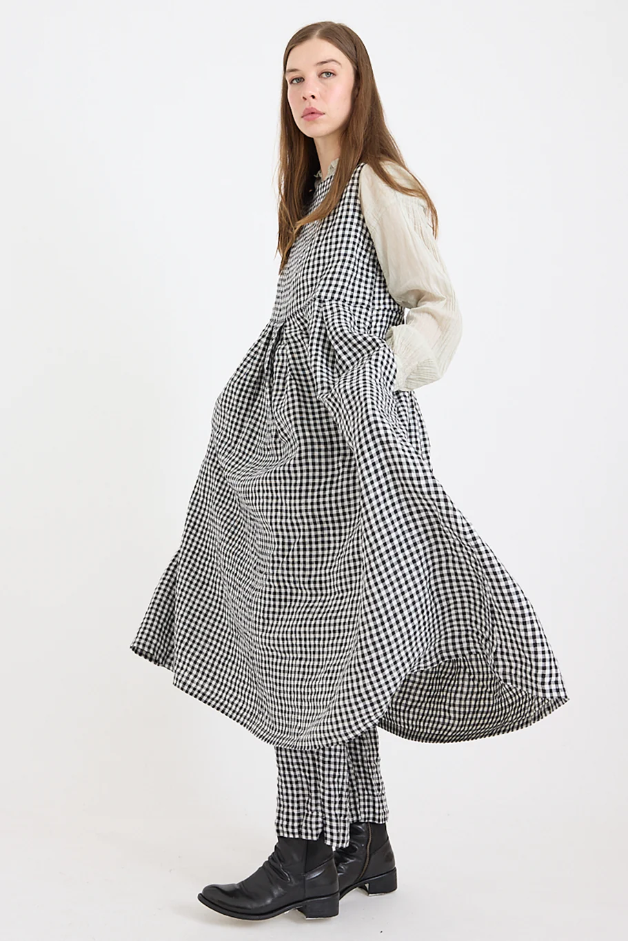 Metta - Lucille Dress - Black & White Gingham Check Linen - Image 4