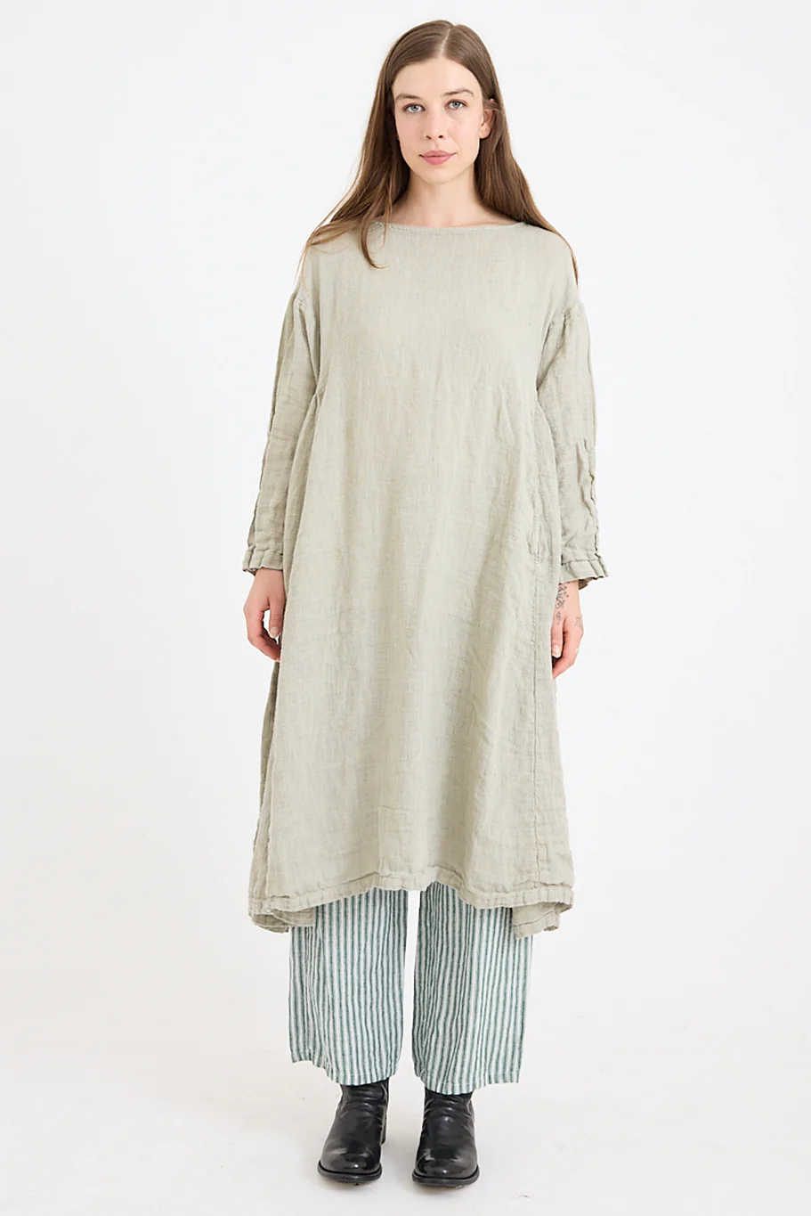 Metta - Olive Dress - Mid Weight Rustic Linen Gauze - Image 3