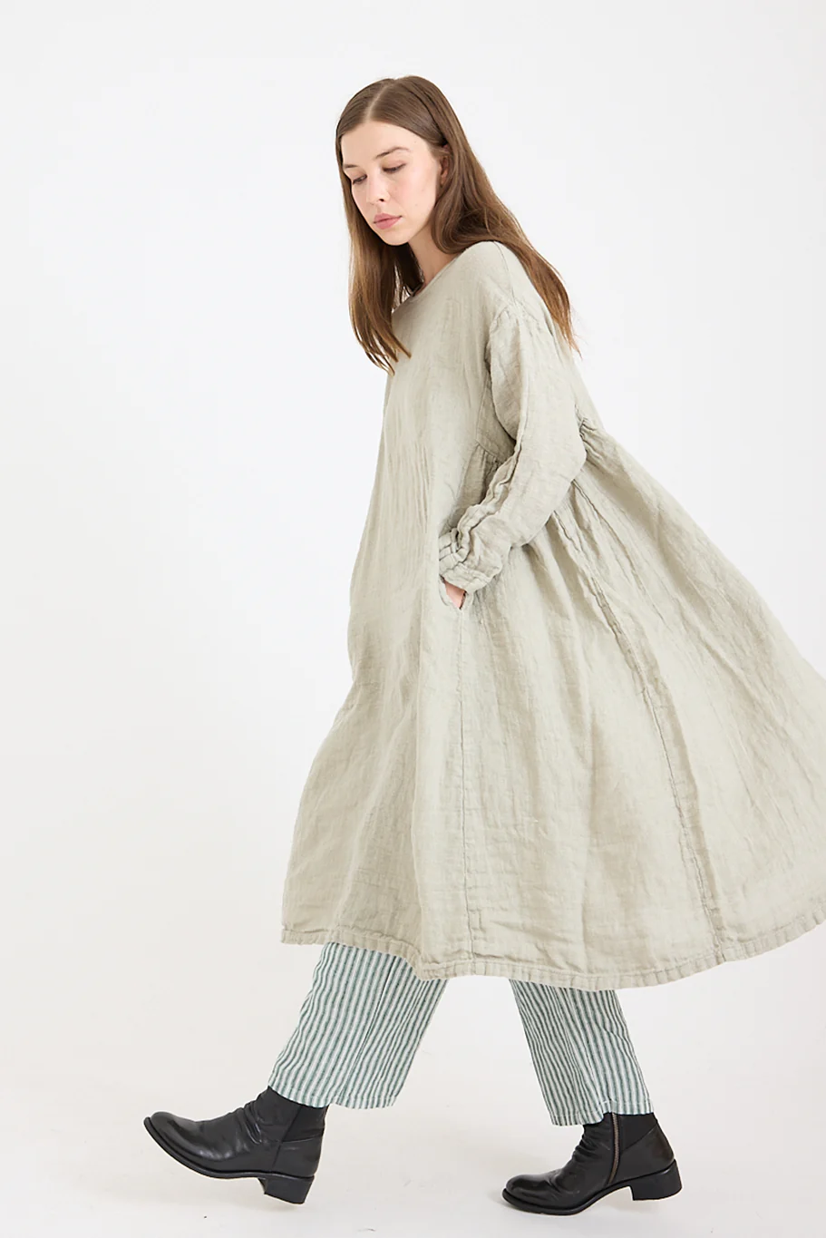 Metta - Olive Dress - Mid Weight Rustic Linen Gauze - Image 5