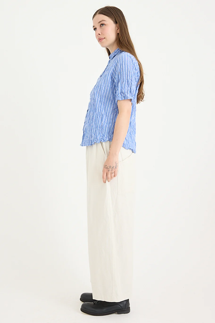 Pas De Calais - Blue Shirring Stripe Short Sleeve Blouse - Image 10