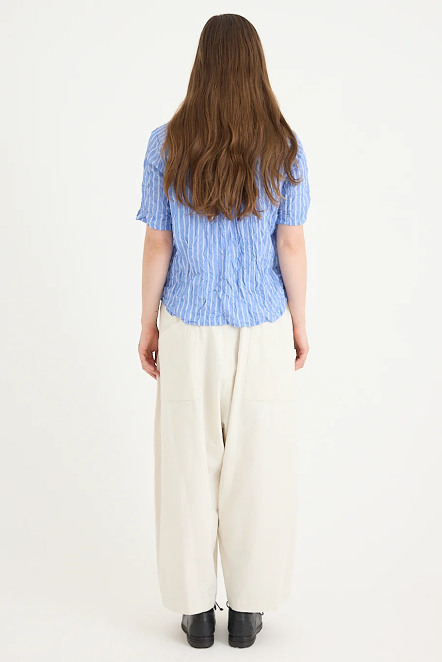 Pas De Calais - Blue Shirring Stripe Short Sleeve Blouse - Image 11