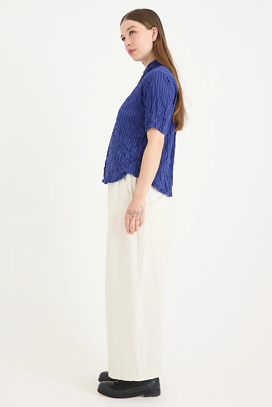 Pas De Calais - Blue Shirring Stripe Short Sleeve Blouse - Image 15