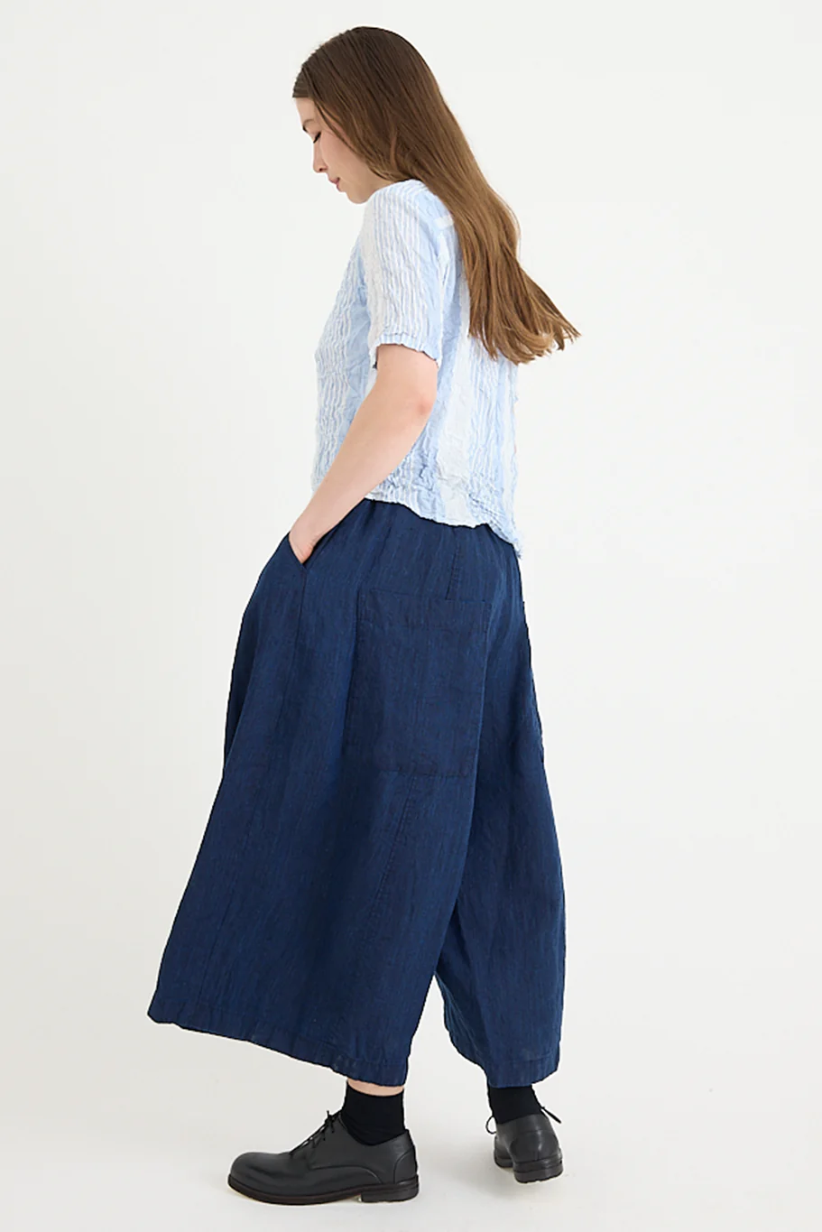 Pas De Calais - Blue Shirring Stripe Short Sleeve Blouse - Image 5