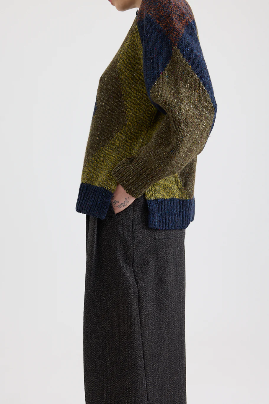 Toast - Marled Argyle Blocked Sweater - Olive Multi - Image 4