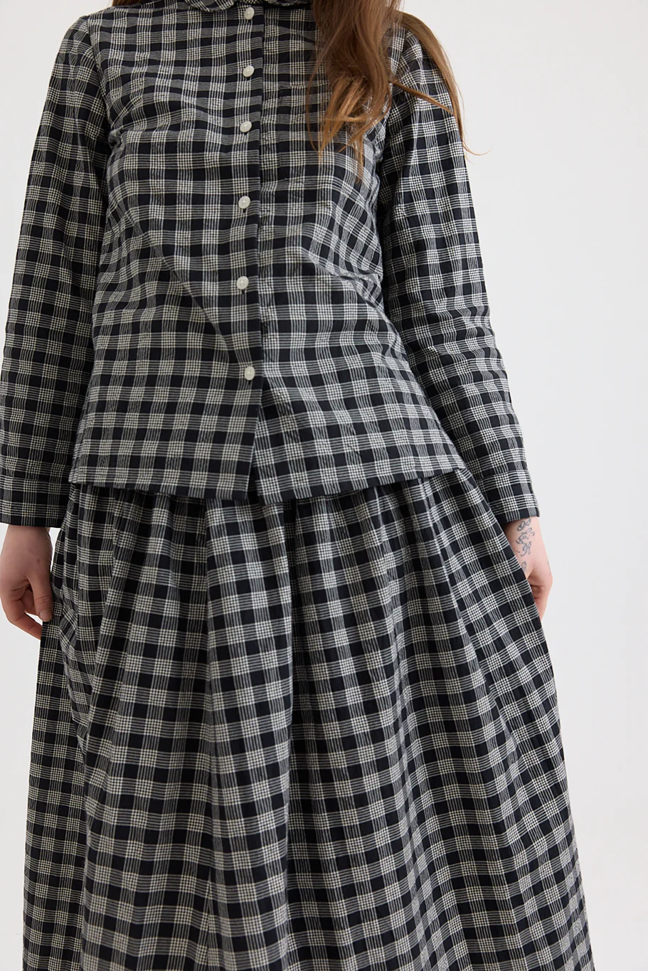 Toast - Ollie Binding Check Cotton Wool Shirt - Black/Ecru - Image 3